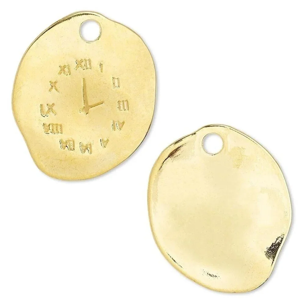 10 Gold 14K Plated Pewter Salvador Dali Style 25x21mm Clock Face Charms Pendants